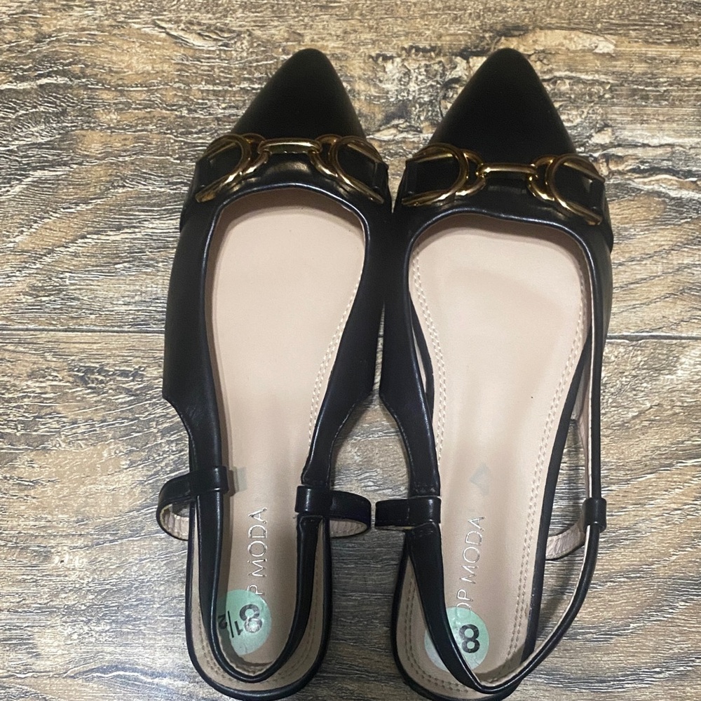 TOP Moda Black Flats with Gold Buckles